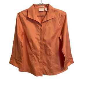 Chico's No Iron Peach Quarter Sleeve Button Down Shirt Size Small
